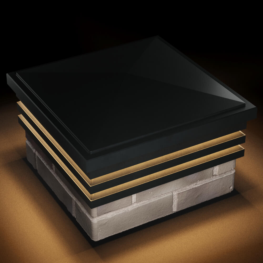 Колпак Zking Бона ХайТек Черный на столб 1.5х1.5 кирпича (385х385мм) с подсветкой в Заводоуковске фото