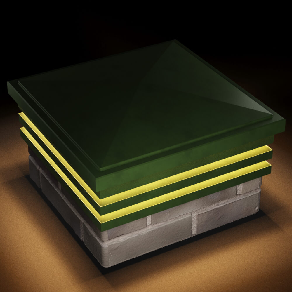 Колпак Zking Бона ХайТек Зеленый на столб 1.5х1.5 кирпича (385х385мм) с подсветкой в Заводоуковске фото