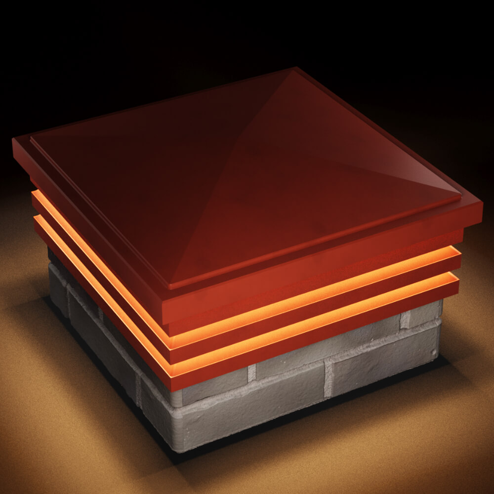 Колпак Zking Бона ХайТек Красный на столб 1.5х1.5 кирпича (385х385мм) с подсветкой в Заводоуковске фото