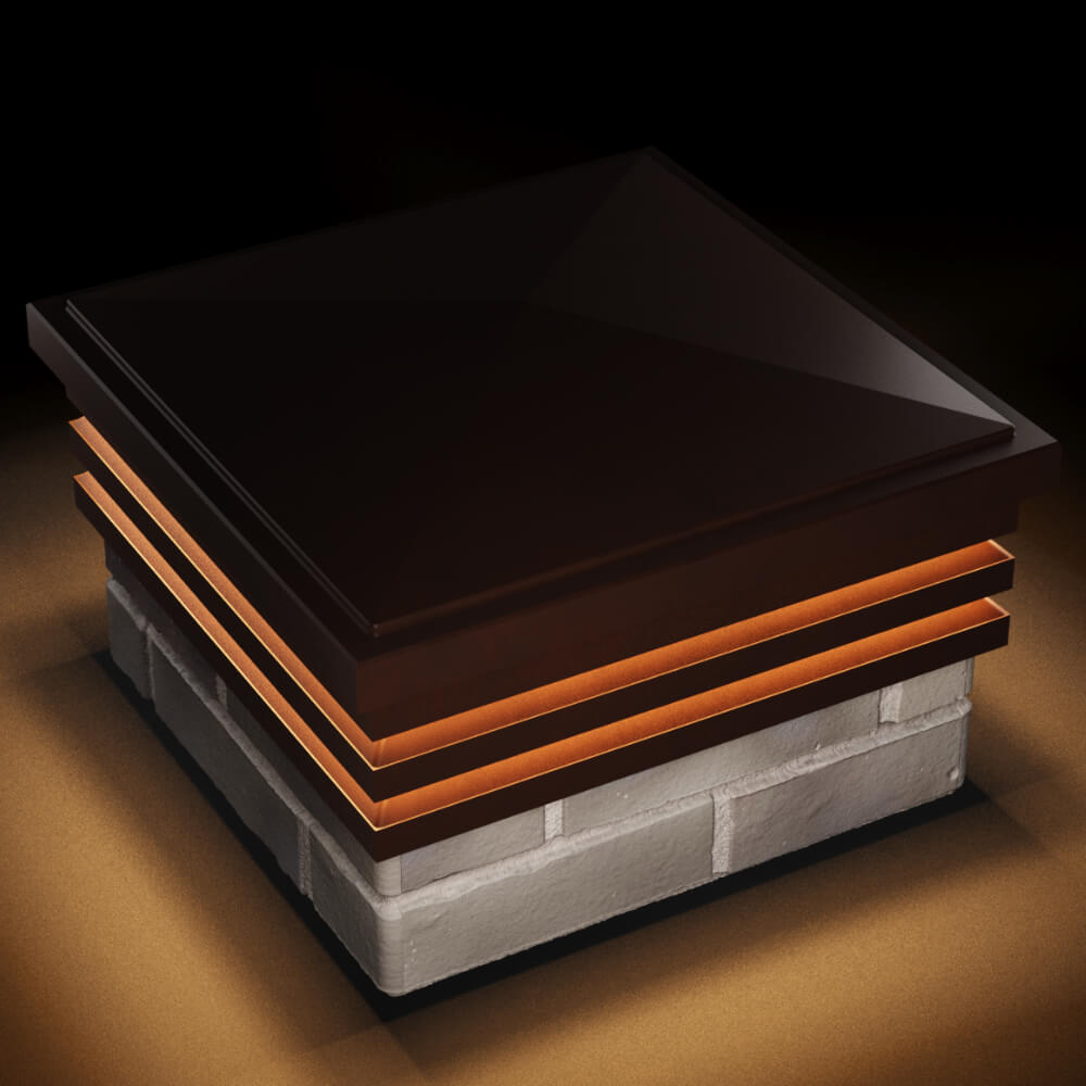 Колпак Zking Бона ХайТек Коричневый на столб 1.5х1.5 кирпича (385х385мм) с подсветкой в Заводоуковске фото