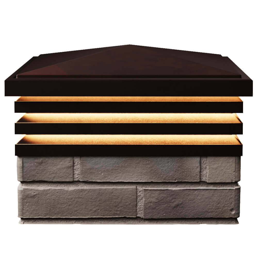 Колпак Zking Бона ХайТек Коричневый на столб 1.5х1.5 кирпича (385х385мм) с подсветкой в Заводоуковске фото